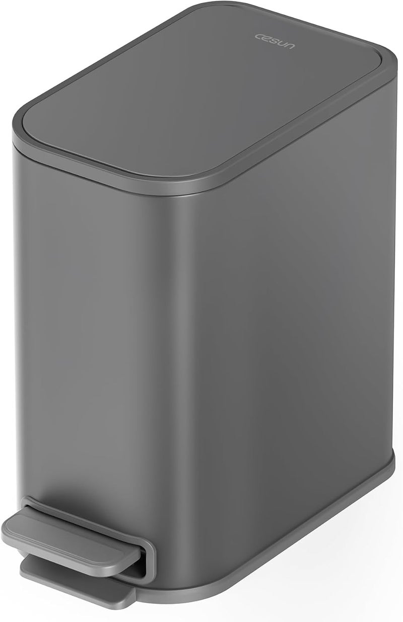 Cesun Small Bathroom Trash Can with Lid Soft Close, Step Pedal, 5 Liter / 1.3 Gallon Stainless Steel Garbage Can with Removable Inner Bucket, Waste Basket for Bathroom, Bedroom (Gray) - Image 1